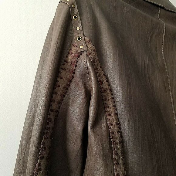 Rizal Womens  Leather Jacket brown collar button down pockets sz 2-4 S - Picture 7 of 10